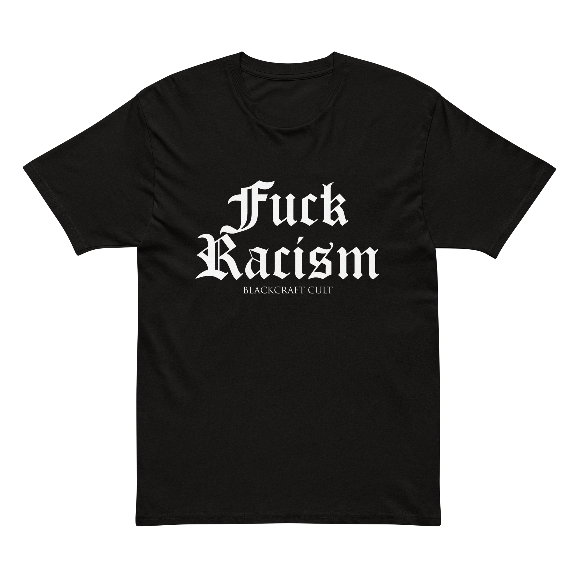 A classic black tee with custom white Blacklcraft artwork on the front.