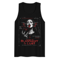 A classic black cotton tank top with custom Blackcraft artwork in red and white across the front. 