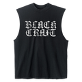 A black cotton muscle tank top with the Blackcraft logo on the front in old english font. 