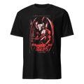 A classic black cotton short sleeve tee with custom Blackcraft artwork in red across the front. 